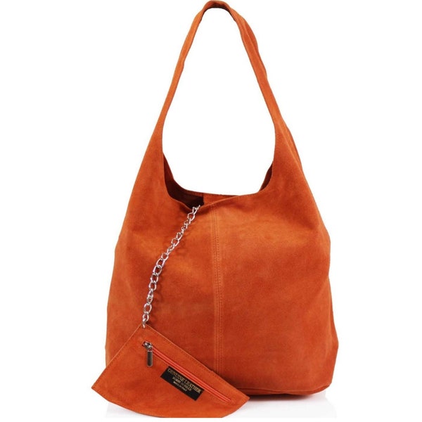 Orange Real Suede Leather Tote bag, Orange Slouch Bag, Orange Hobo Handbag, Orange Summer Bag, Office Bag, Orange Laptop Shoulder bag