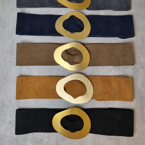 Real Suede Wide Waist Belt With Gold Buckle, Suede Waist Belt, Women Leather Belts, Ladies Dress Belt, Boho Suede Belt, Wrap Belt, Obi Belt