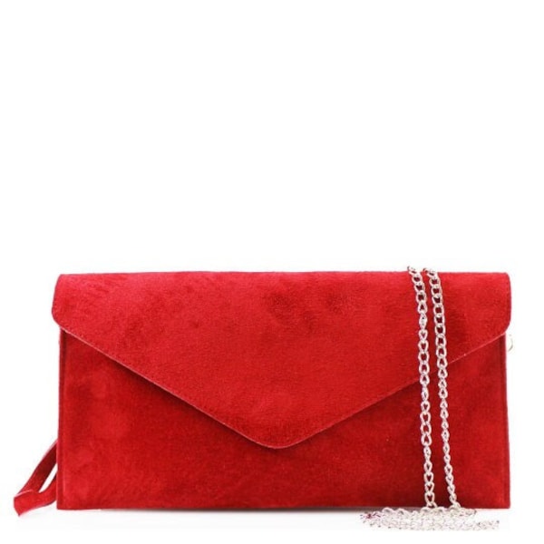 Real Suede Red Leather Clutch Bag, Red Evening Bag, Envelope Bag, Red Wristlet Bag, Red Wedding Shoulder Bag