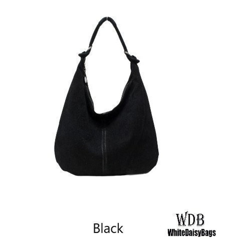 Black Genuine Suede Leather Hobo Shopper Bag Real Leather Bag Suede ...
