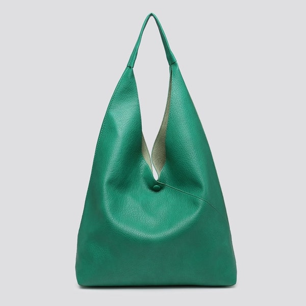Green Vegan Leather Tote bag Green Slouch Bag Hobo Handbag Vegan Leather Shoulder bag with Crossbody bag Gifts for her