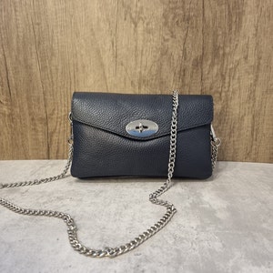 Elegant Real Leather Double zip Navy Blue Crossbody bag/Blue party bag/Italian Shoulder Handbag/Dark Blue Clutch Bag/Navy Evening bag
