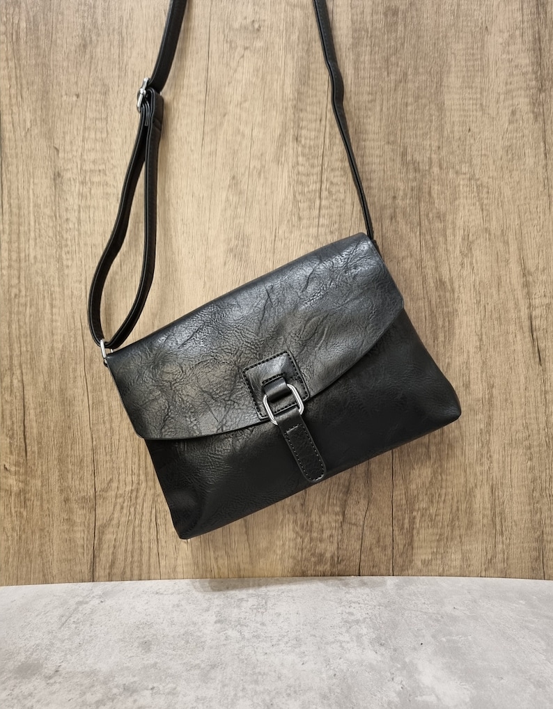 Vegan Leather Black Satchel Bag, Black Crossbody bag, Black Shoulder bag, Black Vegan Bag Unisex Black Crossbody bag zdjęcie 2