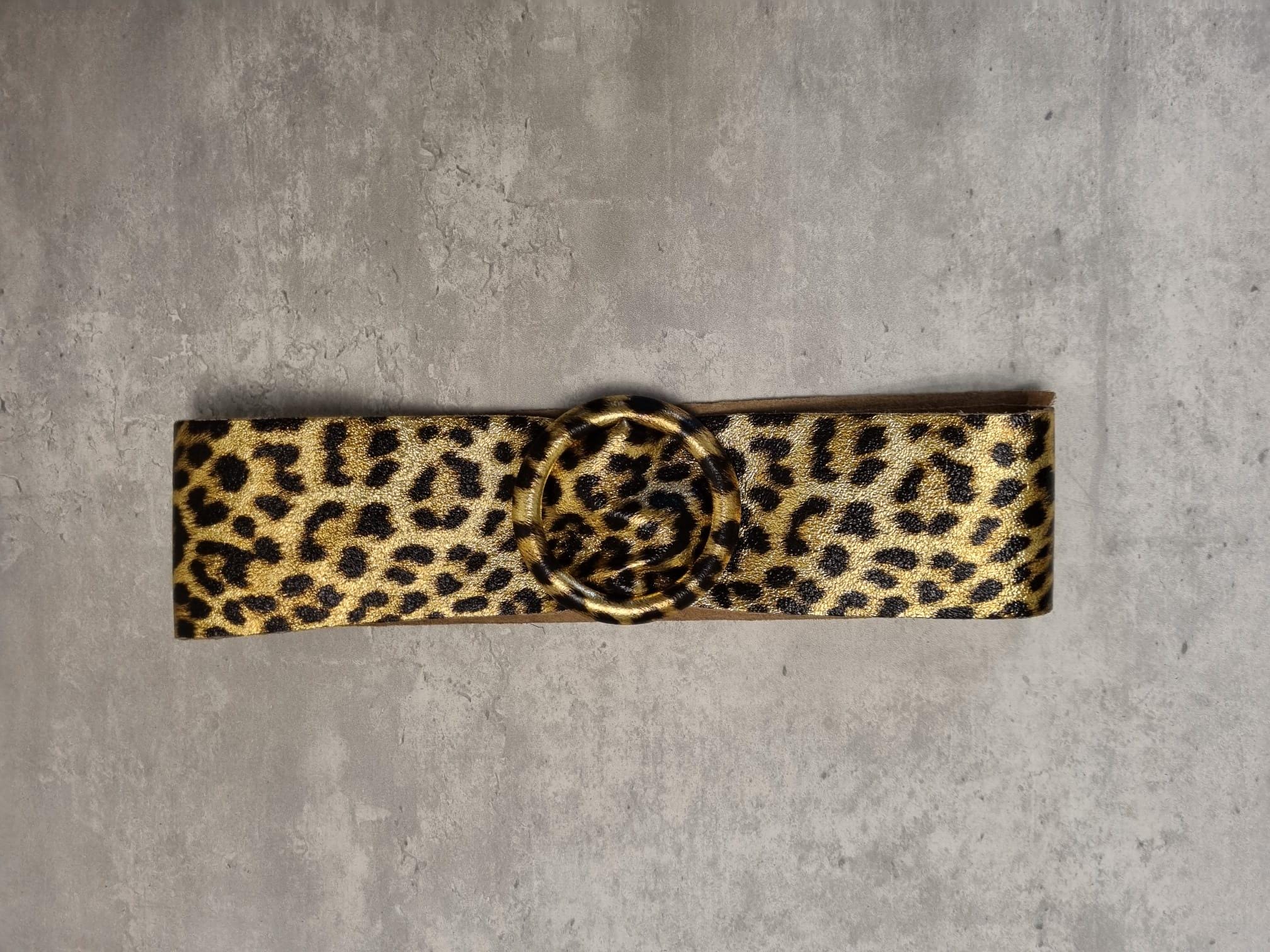 Gold Animal Print Wide Waist Statement Belt Cheetah Print Flower Leather Belt in GOLD. Waist, Overall or  main image 4