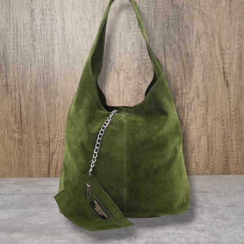 Real Suede Leather Hobo Bag Slouch Tote Bag With Zipped Purse - Etsy