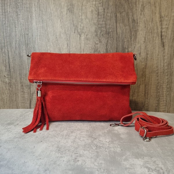 Real Suede Leather Red Tassel Crossbody Bag/ Suede Leather Red Shoulder bag/Red Evening Bag/Red Party bag/Wedding Clutch bag Gifts for her