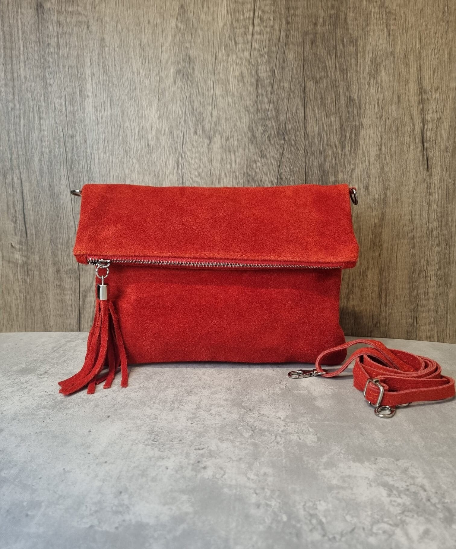 Real Suede Leather Red Tassel Crossbody Bag/ Suede Leather Red Shoulder bag/Red Evening Bag/Red Party bag/Wedding Clutch bag Gifts for her