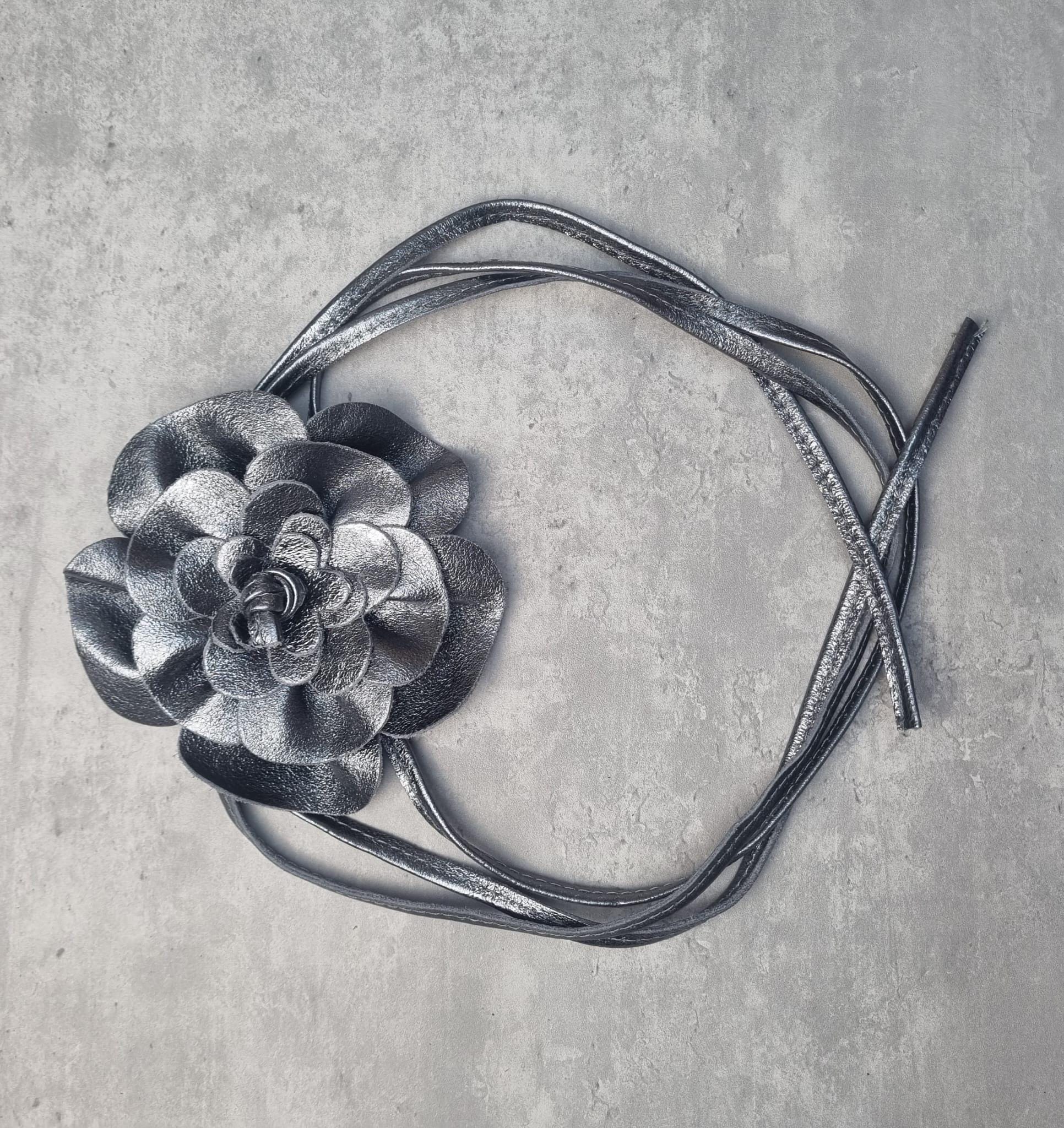 Real Leather Metallic Flower Belt - Gold, Silver, Bronze 