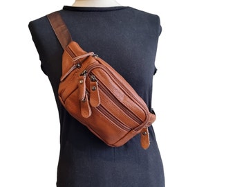 Echte bruine Sling Bag, bruine Crossbody tas, bruine heuptas, bruine leren tas, Unisex bruine Crossbody tas, bruine paspoorttas, vakantietas