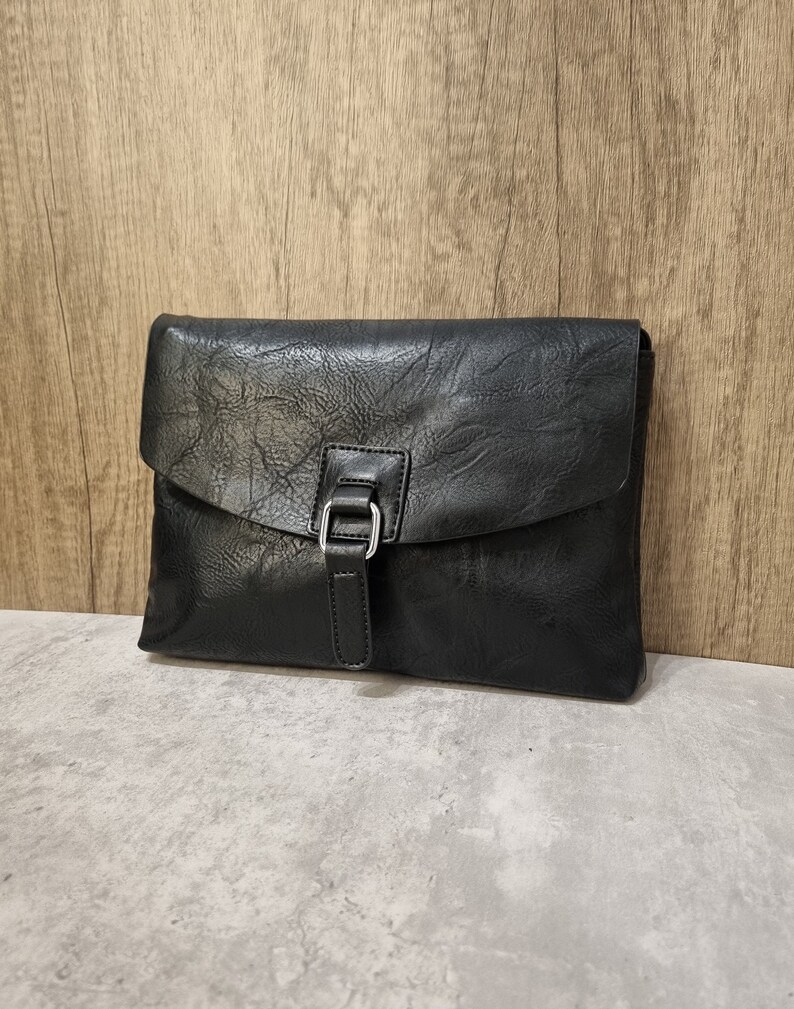 Vegan Leather Black Satchel Bag, Black Crossbody bag, Black Shoulder bag, Black Vegan Bag Unisex Black Crossbody bag zdjęcie 3