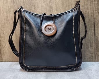 Vegan Leather Crossbody Satchel Bag: Black Everyday Shoulder Bag
