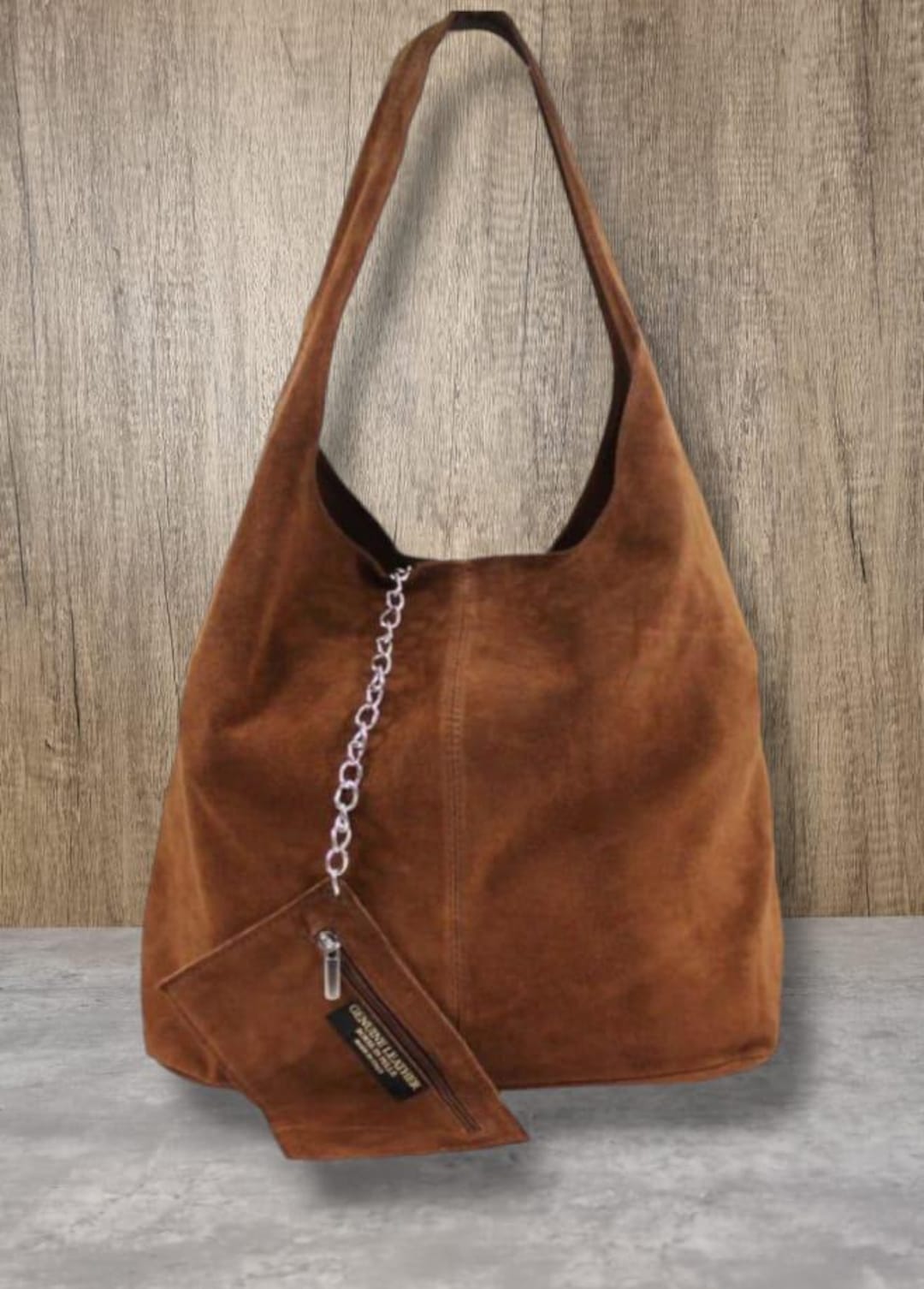 Real Suede Leather Tote Bag Red Slouch Bag Brown Hobo