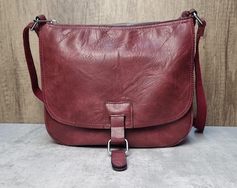 Vegan Leather Satchel: Burgundy Crossbody Shoulder Bag