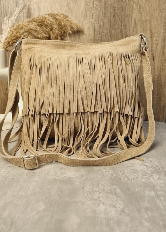 LHHMZ Borsa A Tracolla Con Frange Retrò In Finta Pelle PU – Borsa Vintage Hobo Con Nappe – 28x26x8 Cm