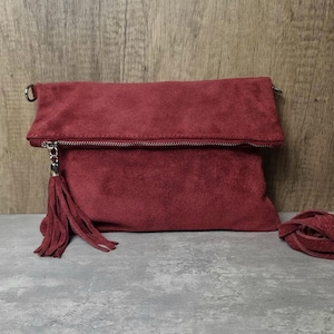 Echte Wildleder Burgunder Quaste Crossbody Bag / Wildleder-Leder Burgunder Schultertasche / Burgunder-Abendtasche / Burgunder-Wildleder-Geldbeutel Geschenk für sie
