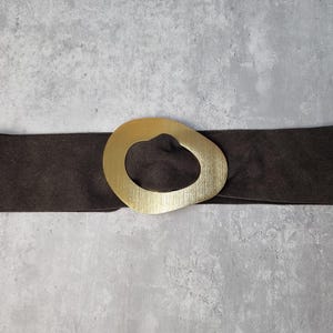 Real Suede Chocolate Brown Obi Belt: Gold Buckle Dress Belt Chocolate brown