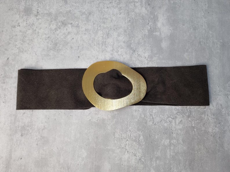 Real Suede Chocolate Brown Obi Belt: Gold Buckle Dress Belt Chocolate brown