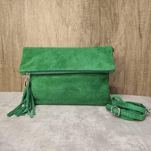 Echte Wildleder Grüne Quaste Umhängetasche / Wildleder Grüne Umhängetasche/Grüne Abendtasche/Grasgrüne Partytasche Geschenke für sie