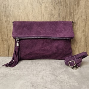 Sac à bandoulière violet en cuir suédé véritable/Sac à bandoulière violet en cuir suédé/sac de soirée violet/sac de soirée violet/pochette violette
