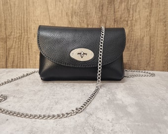 Real Leather Twist Lock Black Evening Purse/Black Crossbody Bag/Black party bag/Black Leather Shoulder Bag/Black Handbag/Black Clutch Bag