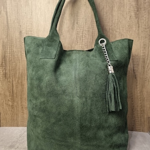 Suède groene draagtas Bosgroene losse tas groene hobo handtas Suède schoudertas kwast laptoptas kantoortas voor vrouwen