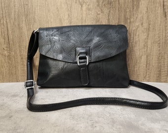 Vegan Leather Black Satchel Bag, Black Crossbody bag, Black Shoulder bag, Black Vegan Bag Unisex Black Crossbody bag