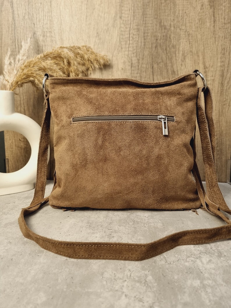 Small Suede Crossbody Bag with Bamboo Closure Dark Chocolate main image 0