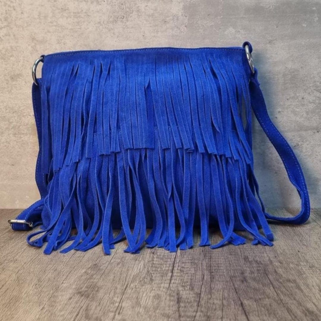 バッグ COACH Blue Suede Fringe Tassel Shoulder Royal Blue Suede Fringe Crossbody Bag: Tassel Shoulder Bag - Etsy
