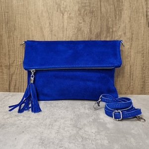 Real Suede Leather Royal Blue Tassel Crossbody Bag/ Suede Leather Royal Blue Shoulder bag/Royal Blue Evening Bag/Royal blue Party bag