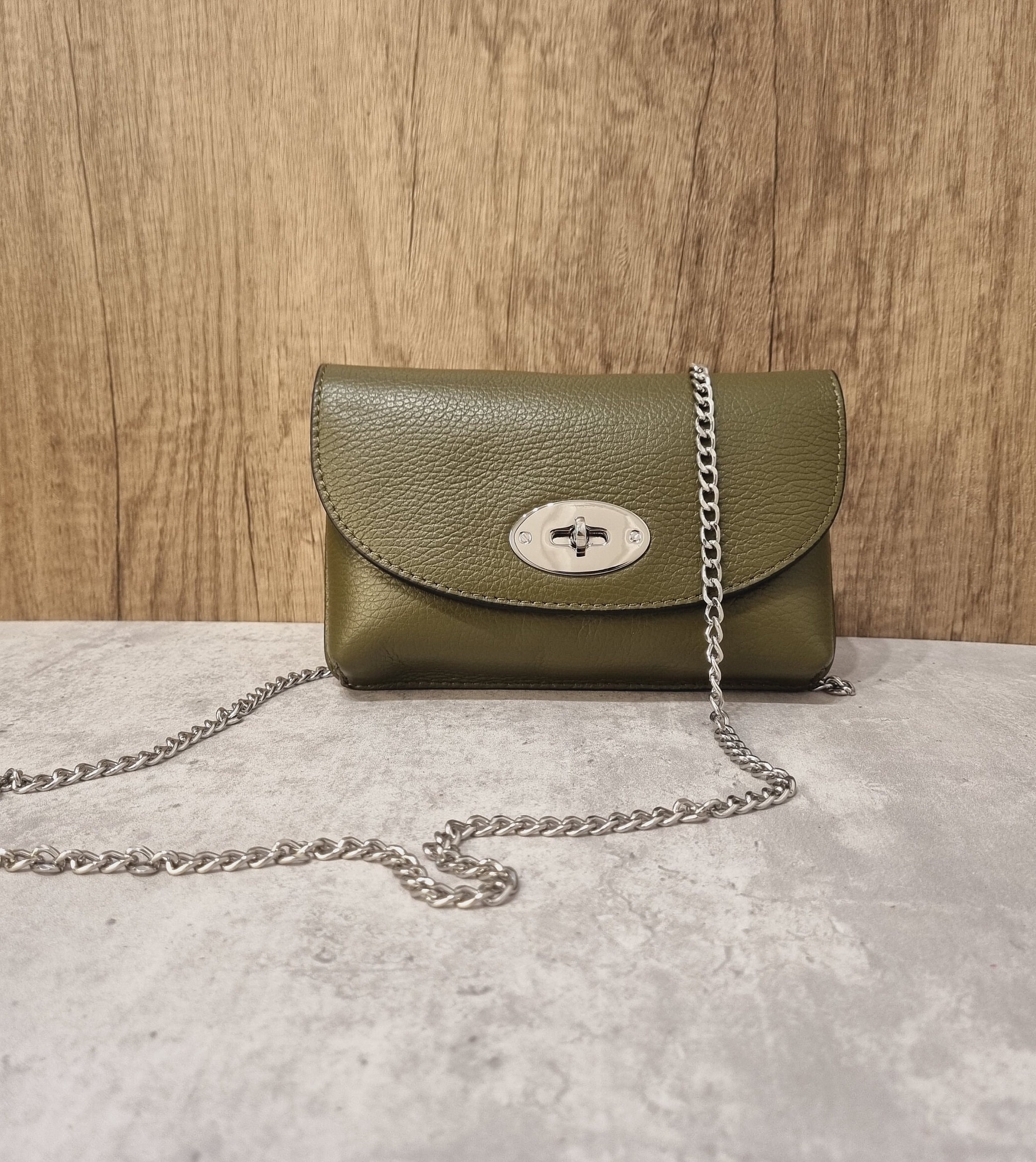 Real Leather Twist Lock Olive Green Evening Purse/Khaki Green Crossbody Bag/Green party bag/Dark Green Leather Shoulder Bag/Olive Clutch Bag