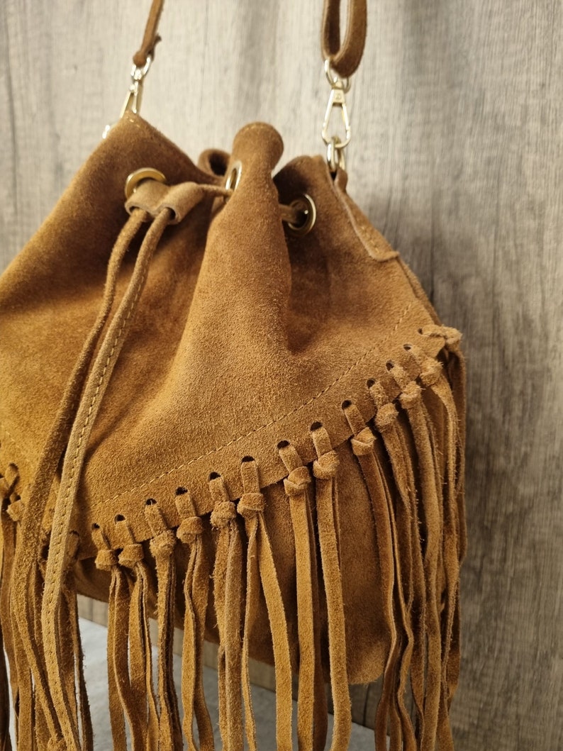 Jenny Suede Fringe Adjustable Strap Shoulder Bag