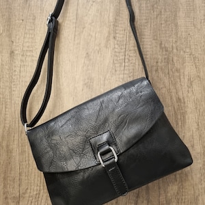 Vegan Leather Black Satchel Bag, Black Crossbody bag, Black Shoulder bag, Black Vegan Bag Unisex Black Crossbody bag zdjęcie 5