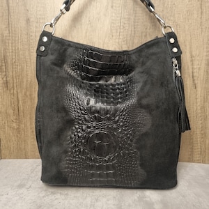 Wildleder Schwarz Tragetasche Schwarz Slouch Schwarz Hobo Handtasche Wildleder Schultertasche Quaste Laptoptasche Bürotasche für Frauen