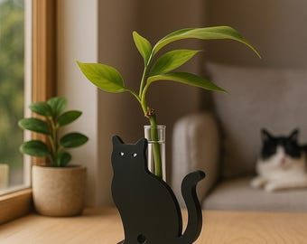 Black Cat Propagation Stand | Modern 3D Printed Plant Cutting Holder