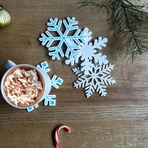 Snowflake Coaster - Set of 4 | Custom Holiday, Christmas Functional Decor | Double-sided Coaster Design | Housewarming Gift
