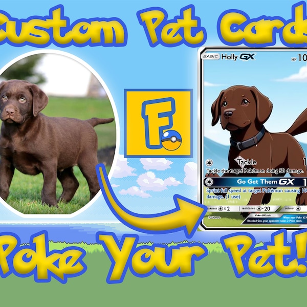 Pokepet Custom Made Personalised Cartoon Pet Dog Cat Pokemon Card Stocking Filler Birthday Christmas Card Gift for Son Daughter Friend Gift
