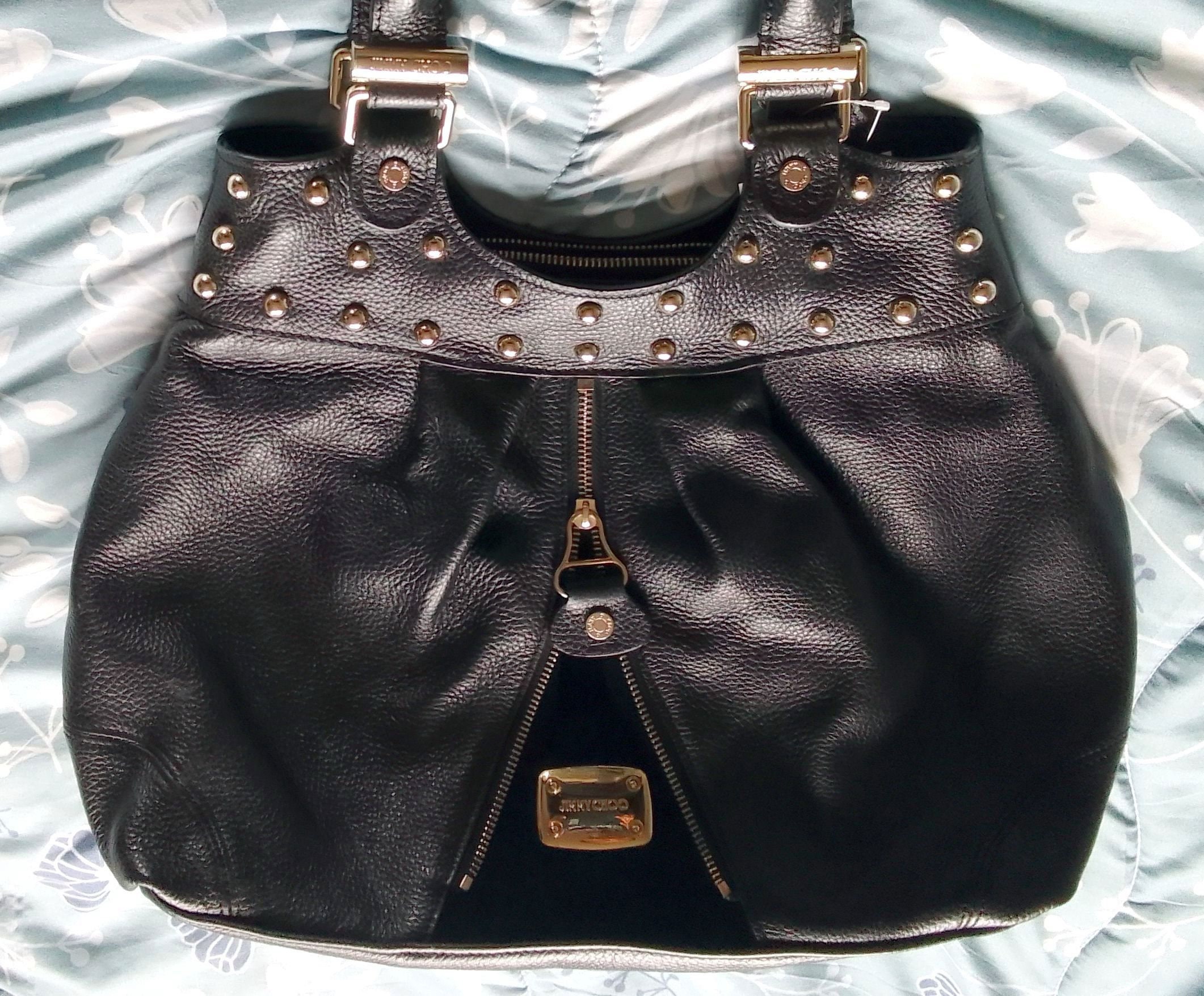 JIMMY CHOO Black Calf Leather Top Handle Zipped HOBO Bag