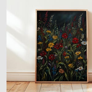 Wildflower Canvas Art, Dark Floral Print, Botanical Wall Decor, Nature Painting, Moody Flowers, Garden Artwork, Moody Home Decor, Floral Art