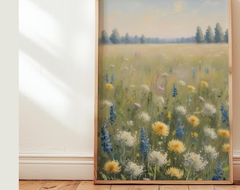 Floral Meadow Canvas Art, Nature Print, Wildflower Wall Decor, Nature Scene, Home Decor, Botanical, Flower Art, Landscape Wall Decor,