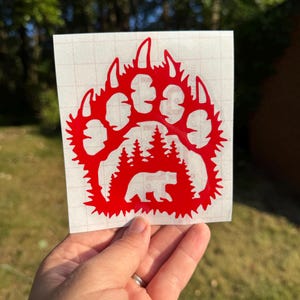 Bear Paw Vinyl Decal: Forest Silhouette