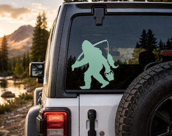 Sasquatch Fishing Decal, Bigfoot Fishing Sticker, Fisherman Decal, Funny Fishing Truck Decal, Bass Fishing Vinyl,  Camper Window Sticker