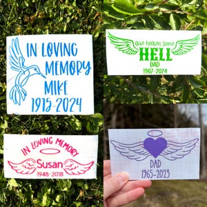 Personalized Memorial Decal, In Loving Memory Decal, Angel Wings Remembrance Decal, Give Heaven Some Hell Decal, Heart with Wings Memorial