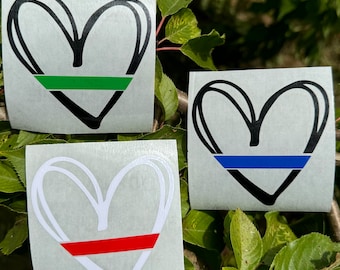 Calcomanía de corazón de línea fina, calcomanía de apoyo a la rama de servicio, calcomanía de línea azul fina, calcomanía de apoyo policial, calcomanía de apoyo militar, calcomanía de línea fina