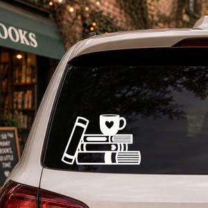 Book Lover Decal, Stack of Books Decal, Books and Coffee Decal, Reading Sticker, Bookish Gift, Teacher Car Decal, Librarian Gift