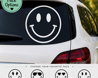 Adesivo con faccina sorridente, adesivo per auto con faccina sorridente, adesivo con faccina felice, adesivo retrò con faccina sorridente, adesivo emoji, adesivo carino per auto, scegli la tua faccina, 4 opzioni di faccina