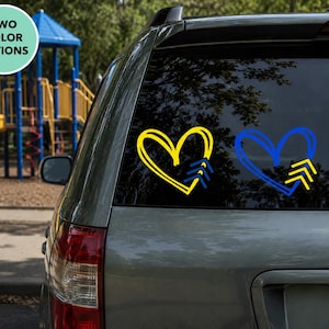 Down Syndrome Heart Decal, Down Syndrome Awareness Car Decal, Blue Yellow Heart Sticker, T21 Awareness Decal, Buddy Walk Gift, Advocate Deca