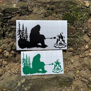 Camping Sasquatch Decal: Marshmallow Toasting Waterproof Vinyl