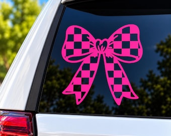 Coquette Bow Decal, Checkered Bow Decal, Girly Car Decal, Race Wife Decal, Cute Bow Sticker, Ribbon Decal, Truck Decal