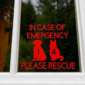 Pet Rescue Decal, In Case of Emergency Rescue Pets Decal, Pet Safety Window Sticker, Dog Rescue Decal, Cat Rescue Decal, Emergency Alert