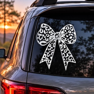 Coquette Bow Decal, Leopard Print Bow Decal, Cheetah Bow Sticker, Girly Car Decal, Race Wife Decal, Cute Bow Sticker, Truck Decal
